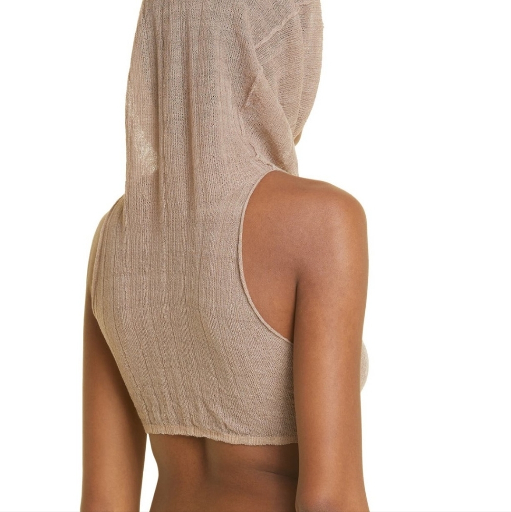 Wool Caril Pleat Neck Sleeveless Linen Blend Sweater ECRU, Size X-Small - Picture 4 of 4